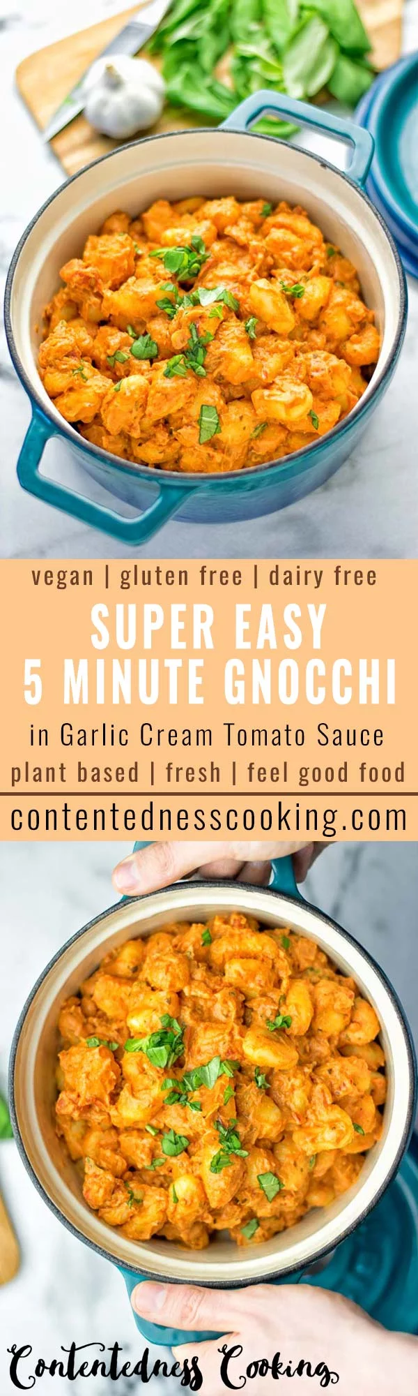 Gnocchi with Garlic Cream Tomato Sauce | #vegan #glutenfree #contentednesscooking #creamy #tahini