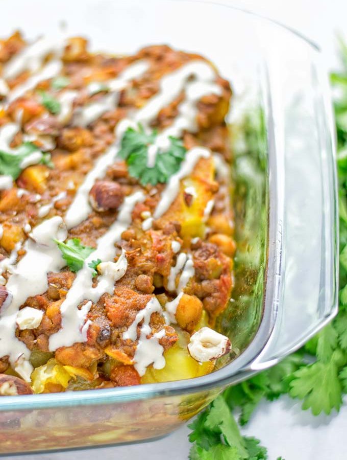 Moroccan Chickpea Lentil Potato Casserole | #vegan #glutenfree #contentednesscooking #moroccan #potato #casserole