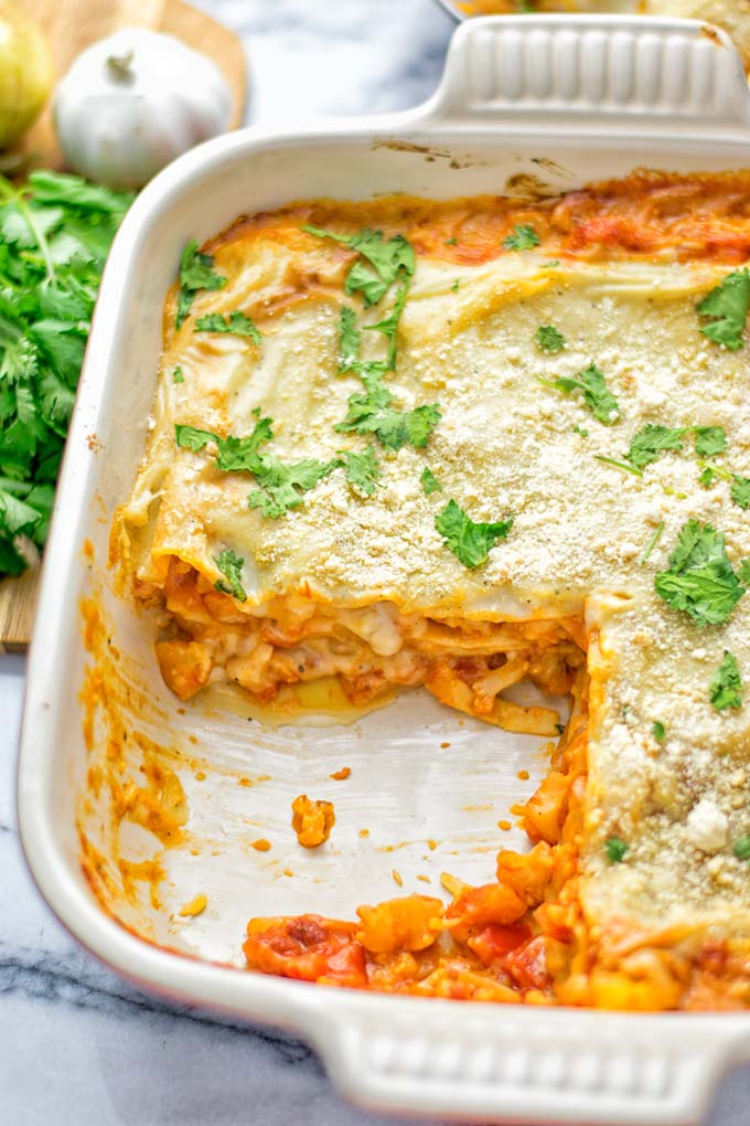 Buffalo Cauliflower Lasagna | #vegan #glutenfree #contentednesscooking #plantbased #Italian #lunch #mealprep