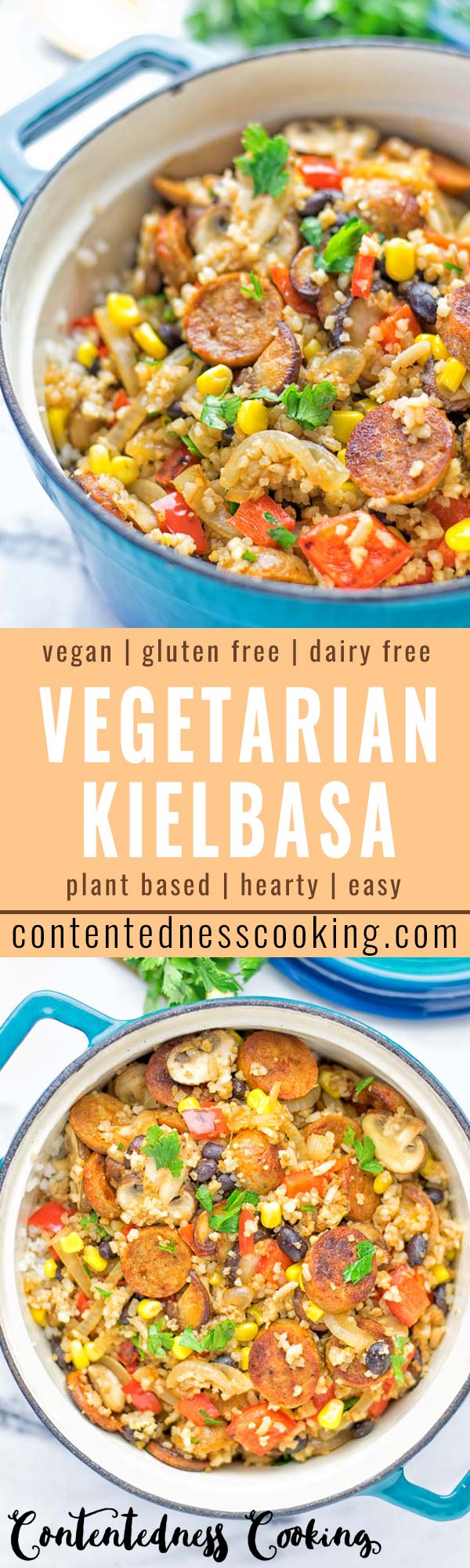 This Vegetarian Kielbasa is entirely vegan, gluten free and so delicious for lunch, dinner, meal prep and so much more. It’s a great dairy free alternative, so satisfyingly packed with amazing flavors for everyone. Come and try it now, enjoy the best comfort food the whole family will love. #vegan #glutenfree #dairyfree #vegetarian #dinner #lunch #mealprep #worklunchideas #contentednesscooking #kielbasarecipes #easyfood #familymealplanning 