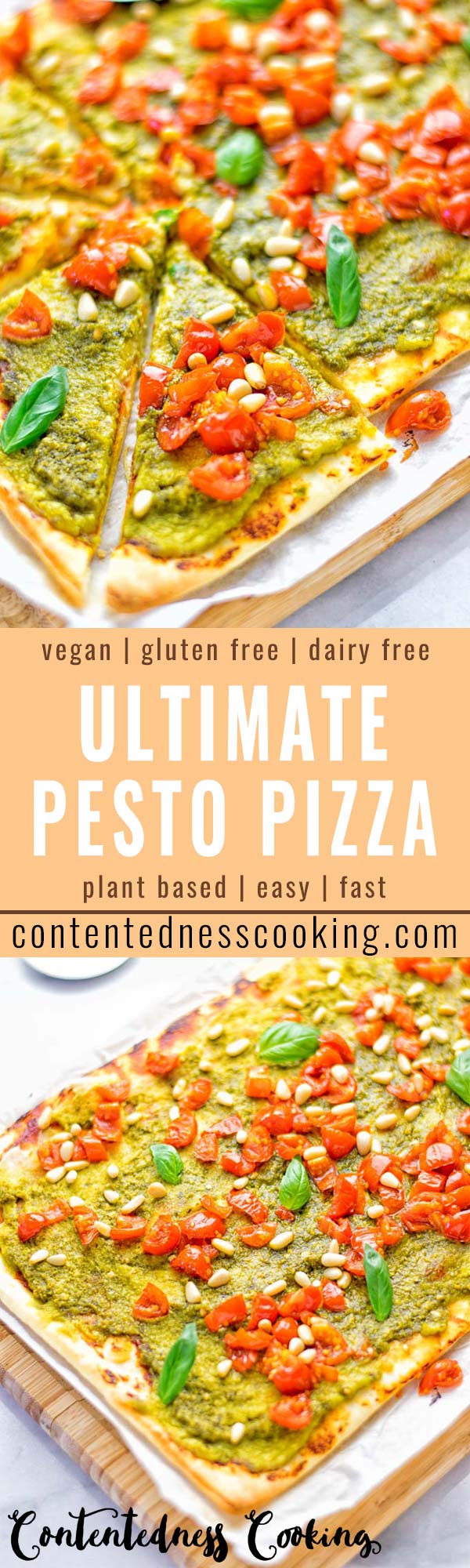 This White Bean and Pesto Pizza is super easy to make, entirely vegan and gluten free. If you love pizza and pesto you’re coming to the right place. It’s so delicious for lunch, dinner, meal preparation, and work lunch. Try it now and fall in love. #vegan #glutenfree #dairyfree #contentednesscooking #pesto #pizza #mealprep #worklunchideas #easyfood #lunch #dinner