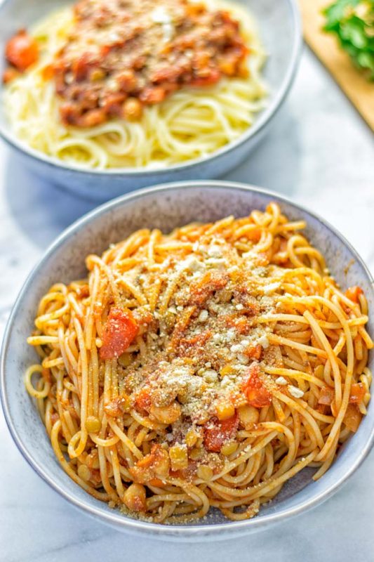 Chickpea Lentil Bolognese - Contentedness Cooking