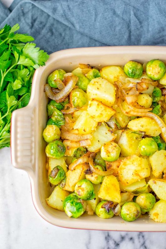 Garlic Brussels Sprouts Potatoes Contentedness Cooking