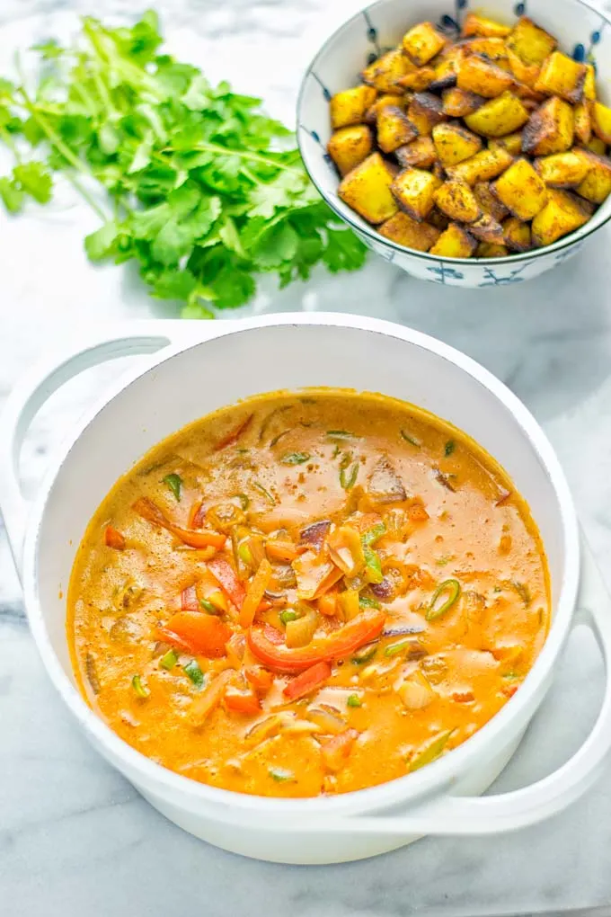 Amazingly mouthwatering Massaman Curry with Roasted Potatoes. So easy and delicious. It’s naturally vegan, gluten free and so satisfying. Try it now for lunch, meal preparation, work lunch and dinner. From the first to the last bite you will know it’s a keeper and winner for everyone. #vegan #glutenfree #dairyfree #vegetarian #dinner #lunch #curry #contentednesscooking #mealprep #massamancurry #worklunchideas