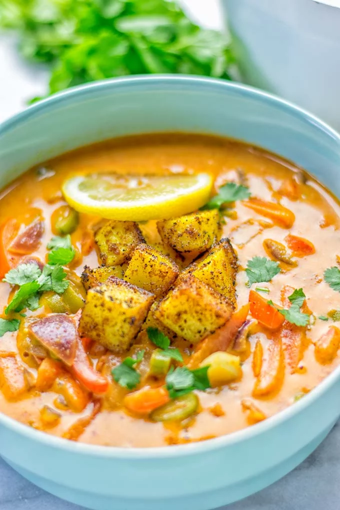 Amazingly mouthwatering Massaman Curry with Roasted Potatoes. So easy and delicious. It’s naturally vegan, gluten free and so satisfying. Try it now for lunch, meal preparation, work lunch and dinner. From the first to the last bite you will know it’s a keeper and winner for everyone. #vegan #glutenfree #dairyfree #vegetarian #dinner #lunch #curry #contentednesscooking #mealprep #massamancurry #worklunchideas