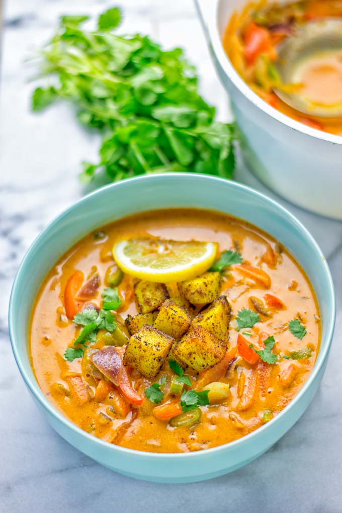 Amazingly mouthwatering Massaman Curry with Roasted Potatoes. So easy and delicious. It’s naturally vegan, gluten free and so satisfying. Try it now for lunch, meal preparation, work lunch and dinner. From the first to the last bite you will know it’s a keeper and winner for everyone. #vegan #glutenfree #dairyfree #vegetarian #dinner #lunch #curry #contentednesscooking #mealprep #massamancurry #worklunchideas