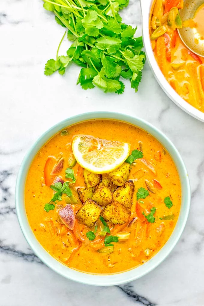 Amazingly mouthwatering Massaman Curry with Roasted Potatoes. So easy and delicious. It’s naturally vegan, gluten free and so satisfying. Try it now for lunch, meal preparation, work lunch and dinner. From the first to the last bite you will know it’s a keeper and winner for everyone. #vegan #glutenfree #dairyfree #vegetarian #dinner #lunch #curry #contentednesscooking #mealprep #massamancurry #worklunchideas