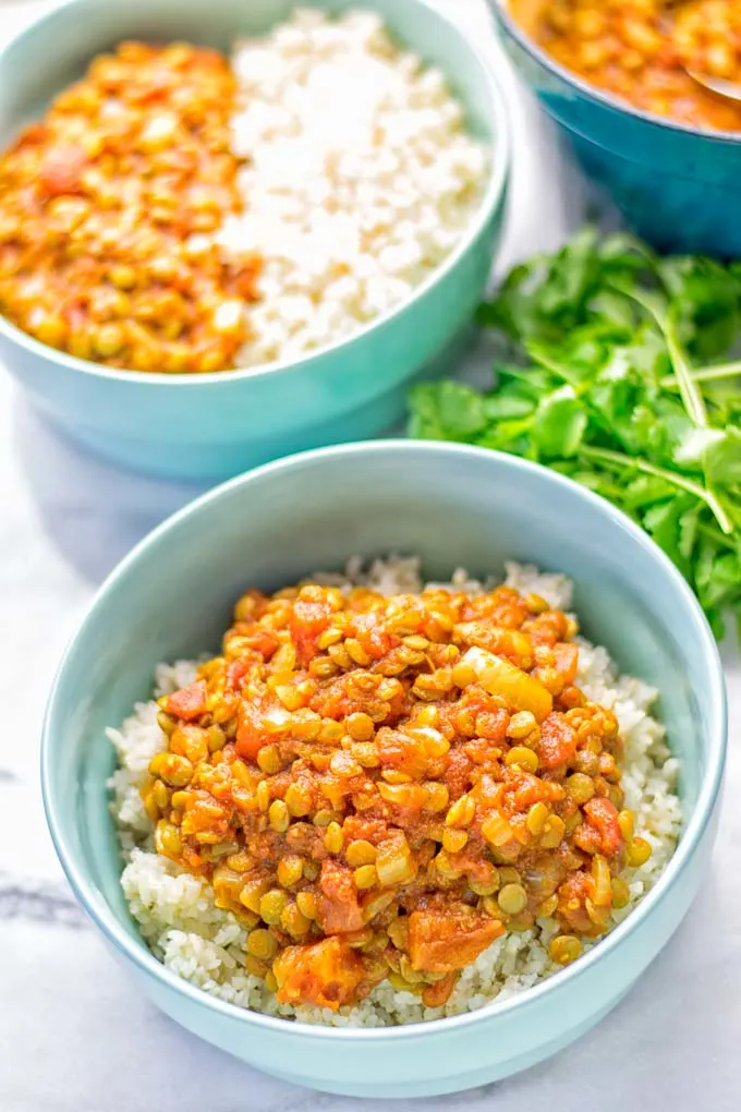 Amazingly tasty Moroccan Spiced Lentils super easy to make in one pot and packed with fantastic flavors. A super easy idea for lunch, dinner, meal prep and work lunch. Enjoy them plain, or over rice, so yummy! Try it now and you know what I’m taking about! #vegan #glutenfree #dairyfree #vegetarian #onepotmeals #lentils #moroccan #lunch #dinner #mealprep #worklunchideas #contentednesscooking #easyfood