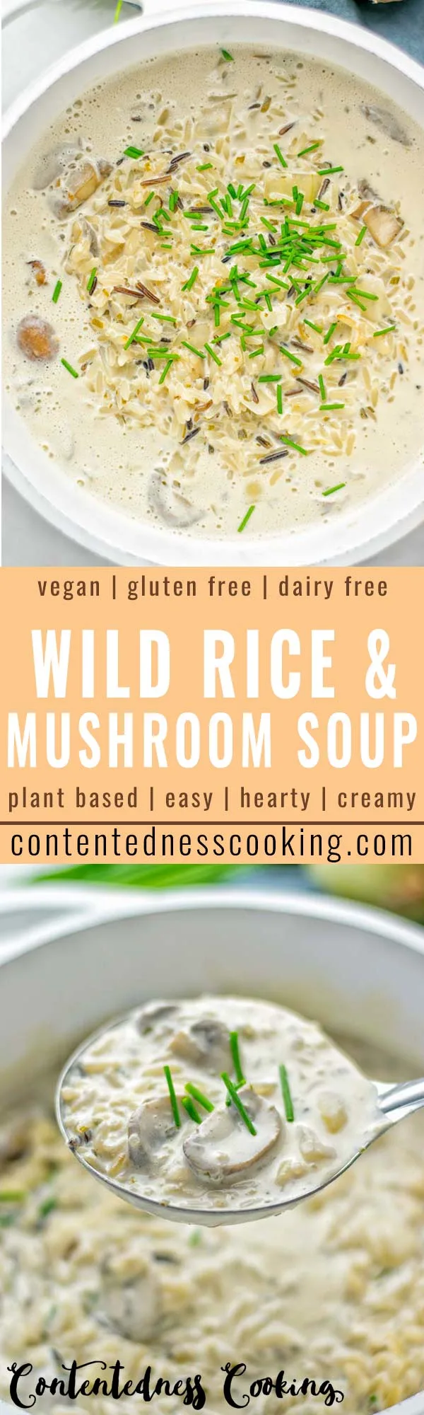 This Wild Rice and Mushroom Soup is entirely vegan, gluten free, and super easy to make in one pot. So amazing for the holidays, Christmas, dinner, lunch, meal preparation and work lunches. If you’re looking for a super easy and delicious one pot meal, you will make this over and over again. #vegan #glutenfree #dairyfree #vegetarian #onepotmeals #holidays #christmas #contentednesscooking #mushrooms #soup #wildricesoup #mushroomsoup #dinner #lunch #mealprep #worklunchideas 