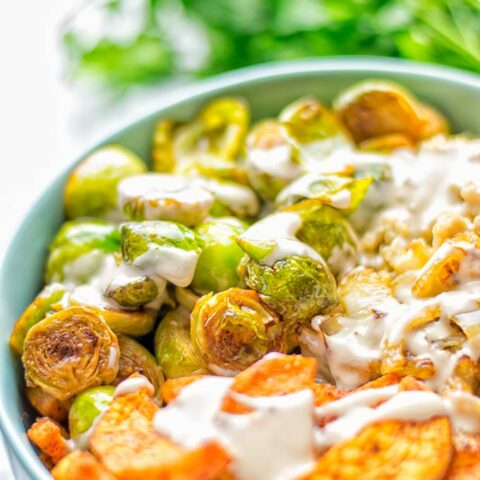 This Cajun Sweet Potato Brussels Sprout Salad is naturally vegan, gluten free and super easy to make. It’s so delicious for lunch, dinner, meal prep, work lunch, holidays and Christmas. Try it now, make this keeper again and again. #vegan #glutenfree #dairyfree #vegetarian #contentednesscooking #mealprep #worklunchideas #dinner #lunch #brusselsproutsalad #cajunsweetpotatoes #holidayfood #christmasrecipes #roastedbrusselssprouts #christmasfood #holidayrecipes
