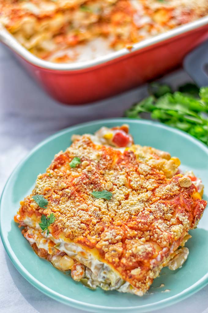 Super easy and insanely delicious White Chili Lasagna. Entirely vegan, gluten free and seriously so addictive. It’s fantastic for dinner, lunch, meal preparation, work lunch that the whole family will love. Also a keeper for the holidays and date night. If you’re looking for an easy lasagna recipe try this, now. #vegan #dairyfree #glutenfree #vegetarian #lasagna #mealprep #worklunchideas #whitechili #whitechilirecipes #holidays #dinner #lunch #datenightrecipesdinner #contentednesscooking