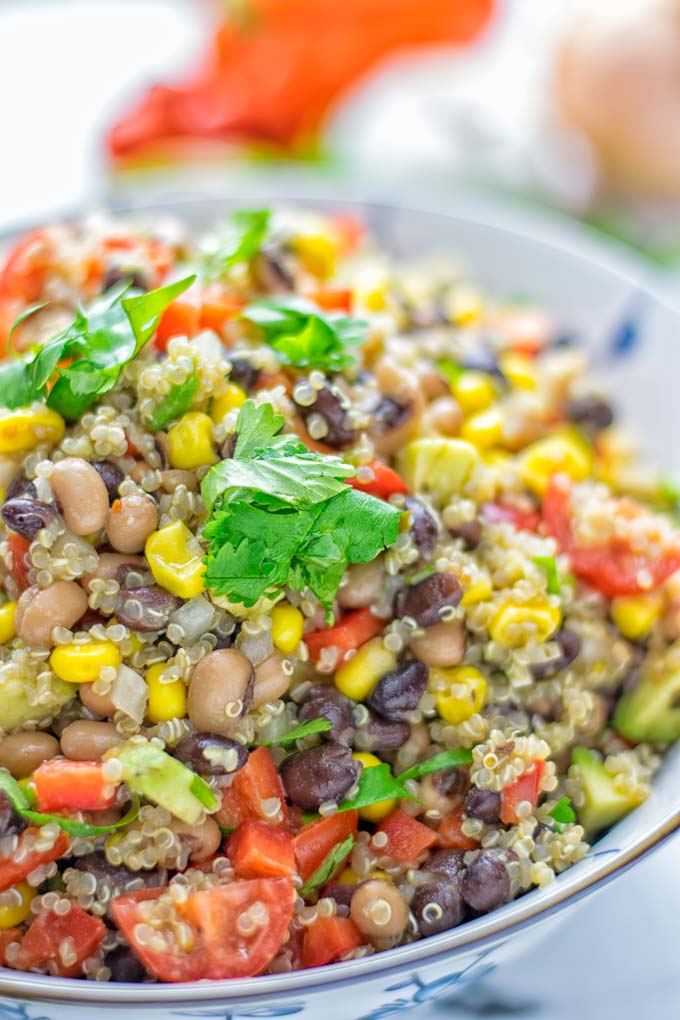 This Cowboy Caviar Quinoa Salad is naturally vegan, gluten free, and so satisfying. It has all the flavors you’ll love and is super easy to make for dinner, lunch, meal prep and so much more. Enjoy and try it now You’ll know how easy it can be. #vegan #glutenfree #dairyfree #vegetarian #cowboycaviar #quinoasalad #dinner #lunch #mealprep #worklunchideas #contentednesscooking #healthymeals #newyearhealthyeating #potluckideas #partyfood