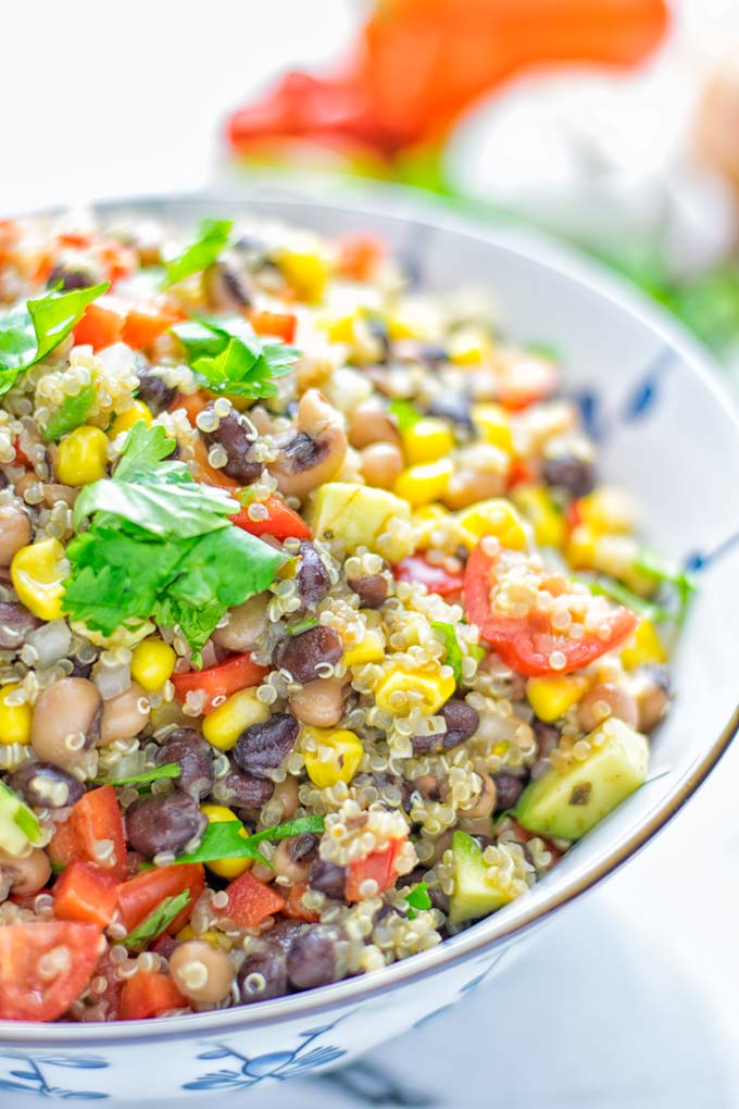 This Cowboy Caviar Quinoa Salad is naturally vegan, gluten free, and so satisfying. It has all the flavors you’ll love and is super easy to make for dinner, lunch, meal prep and so much more. Enjoy and try it now You’ll know how easy it can be. #vegan #glutenfree #dairyfree #vegetarian #cowboycaviar #quinoasalad #dinner #lunch #mealprep #worklunchideas #contentednesscooking #healthymeals #newyearhealthyeating #potluckideas #partyfood