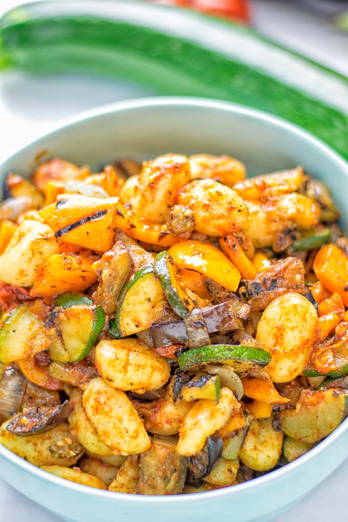 This Sheet Pan Ratatouille Gnocchi are super easy to make and naturally vegan, gluten free. It’s made on a sheet pan which is a breeze for dinner, lunch, meal prep and work lunches. Try it now and the whole family will love it. #vegan #dairyfree #glutenfree #vegetarian #gnocchi #ratatouille #sheetpanmeals #contentednesscooking #dinner #lunch #mealprep #worklunchideas #familyfood #newyearhealtyeating 