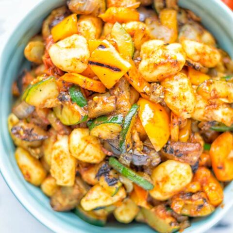 This Sheet Pan Ratatouille Gnocchi are super easy to make and naturally vegan, gluten free. It’s made on a sheet pan which is a breeze for dinner, lunch, meal prep and work lunches. Try it now and the whole family will love it. #vegan #dairyfree #glutenfree #vegetarian #gnocchi #ratatouille #sheetpanmeals #contentednesscooking #dinner #lunch #mealprep #worklunchideas #familyfood #newyearhealtyeating