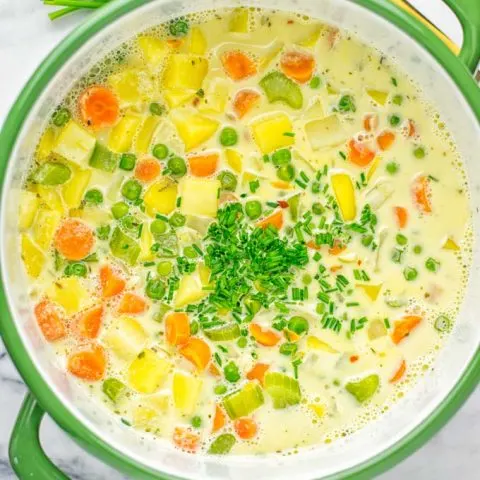 You won’t believe this Vegan Pot Pie Soup is ready in 15 minutes. No one would guess it’s vegan, gluten free, and dairy free. It’s a satisfying meal made in one pot for lunch, dinner, meal prep even work lunches that you and your family will love. A time saving meal that is also a keeper for the holidays and Christmas. #vegan #glutenfree #dairyfree #vegetarian #onepotmeals #christmasfood #contentednesscooking #mealprep #dinner #lunch #worklunchideas #15minutemeals #holidaychristmas