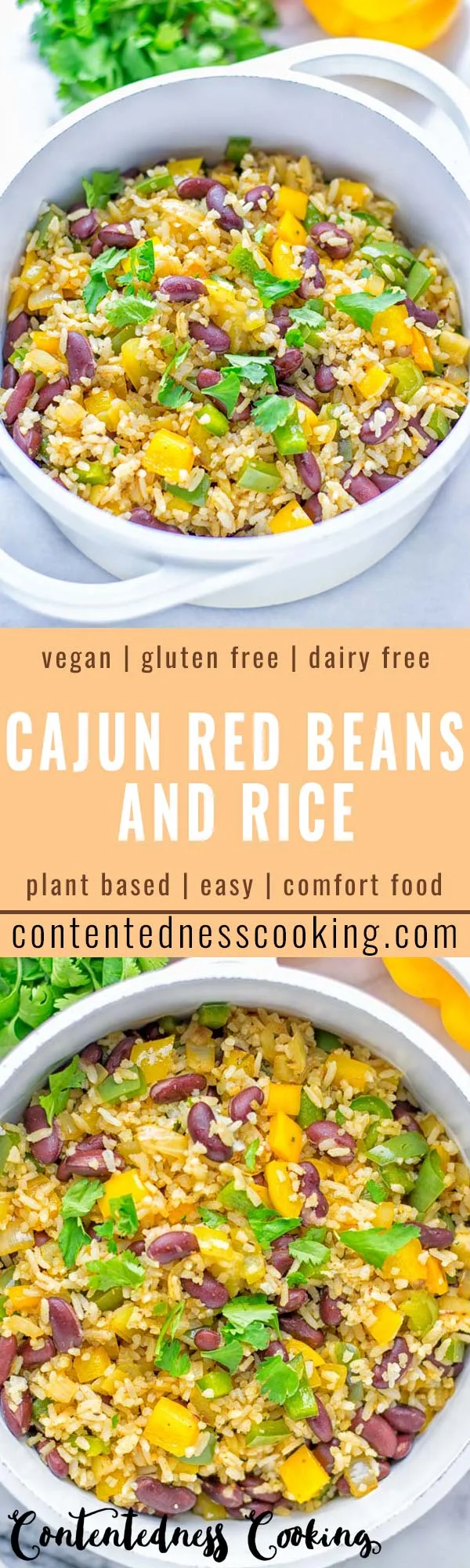 This Cajun Red Beans and Rice is an amazing one pot meal which is naturally vegan, gluten free. It’s packed with bold and fantastic flavors the whole family will love for dinner, lunch, meal prep and work lunch and so much more. Once you’ve tried this you can’t stop eating it so easy to make! #vegan #dairyfree #glutenfree #vegetarian #onepotmeals #dinner #lunch #worklunchideas #budgetmeals #contentednesscooking #cajunbeansandrice #mealprep 