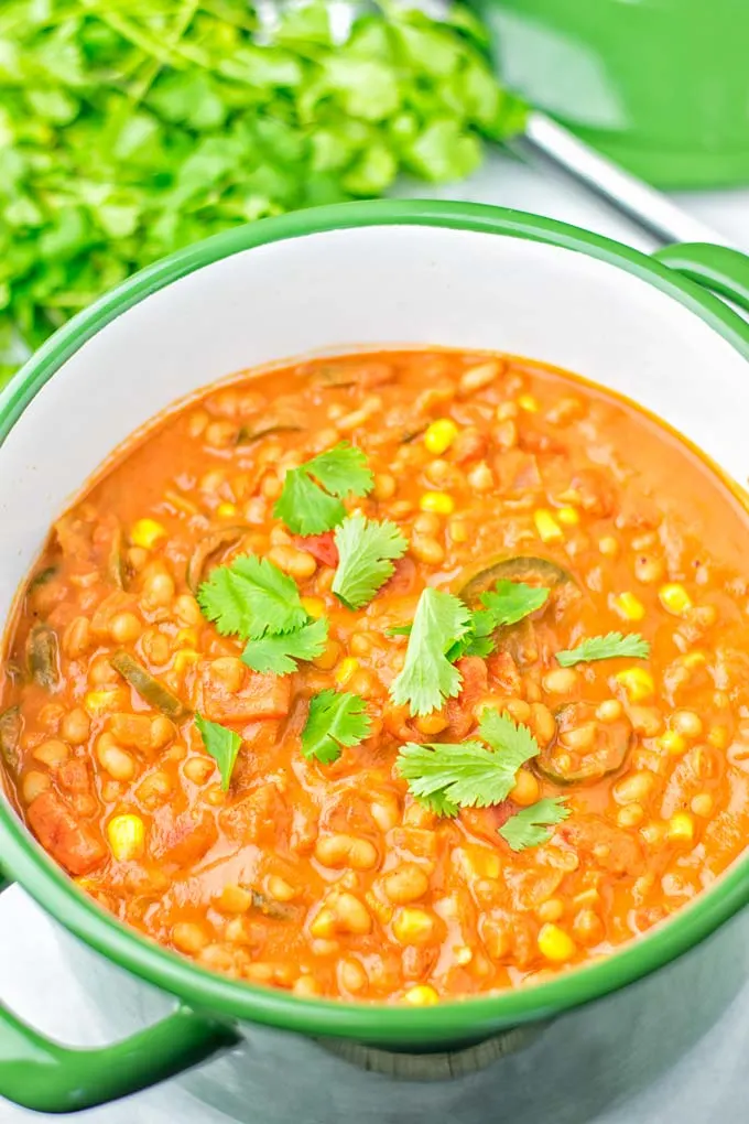 Cilantro topping on the white bean chili.