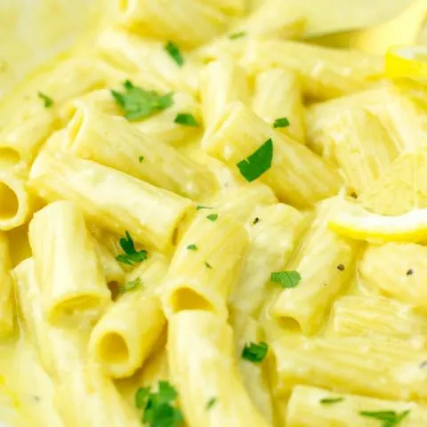 Lemon Sauce over rigatoni.