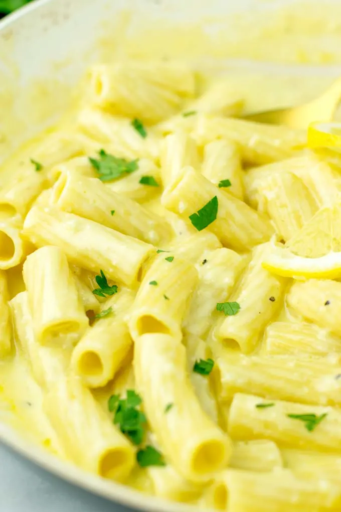 Lemon Sauce over rigatoni.