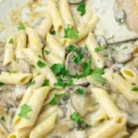 Marsala sauce over pasta, sprinkled with parsley.