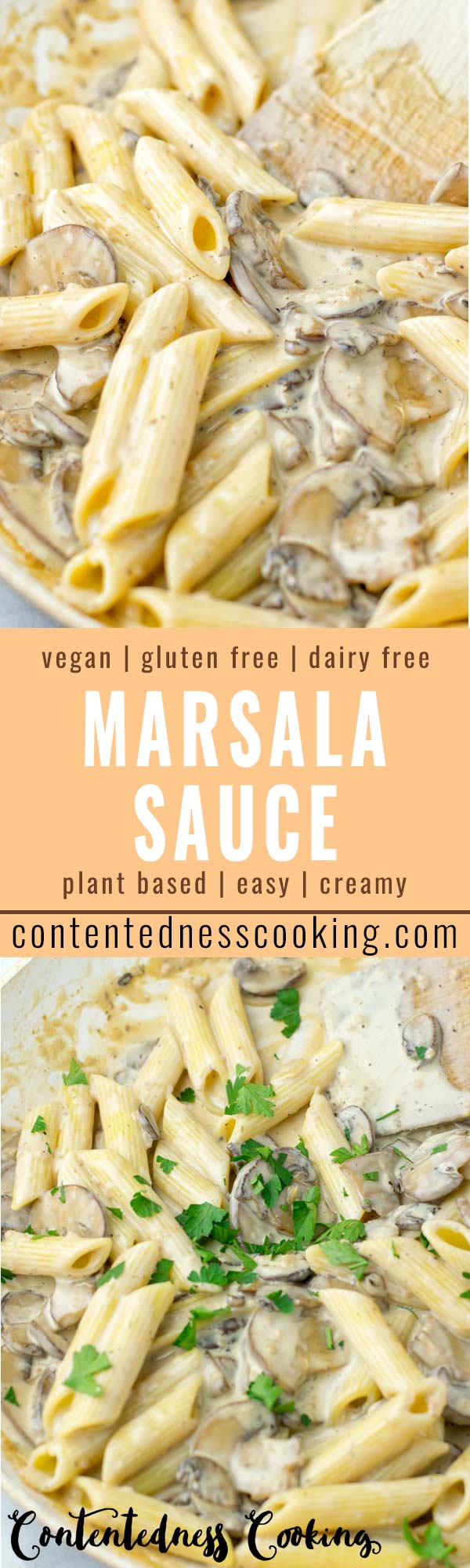 This Marsala Sauce is the only recipe you’ll ever need! It is creamy, satisfying and no one would ever guess it is vegan. So amazing for dinner lunch, mealprep, work lunch ideas and more. Delicious over pasta, rice, potatoes and quinoa. #vegan #dairyfree #glutenfree #vegetarian #dinner #lunch #mealprep #contentednesscooking #marsalasauce 