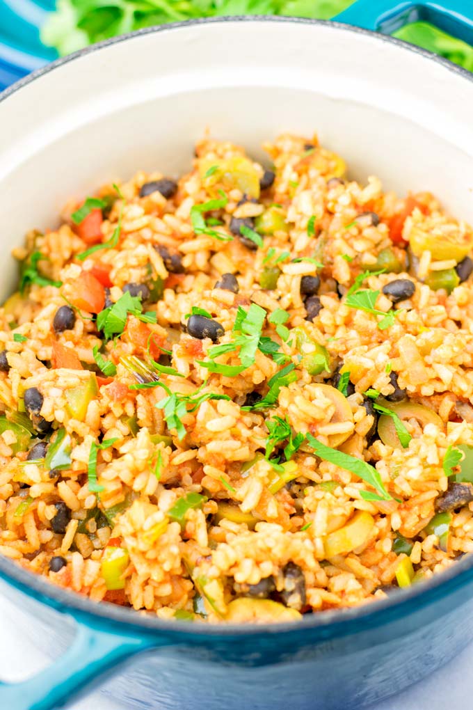 Closeup of Spanish Rice and Beans. 