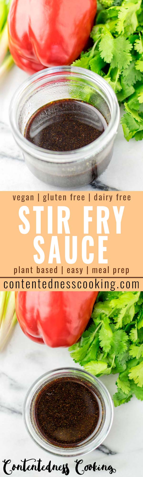 This Stir Fry sauce is homemade made with 5 simple ingredients and beats any store bought sauce in seconds. It is so delicious for stir fry vegetables, a bag frozen vegetables and so much more. A keeper to add flavor and taste to any meal. #vegan #dairyfree #vegetarian #glutenfree #stirfrysauce #contentednesscooking #dinner #lunch #mealprep #budgetmeals 
