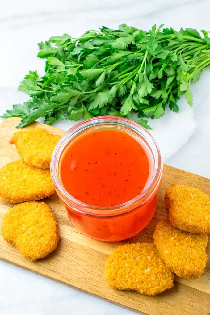 A perfect red dipping sauce for vegan food.
