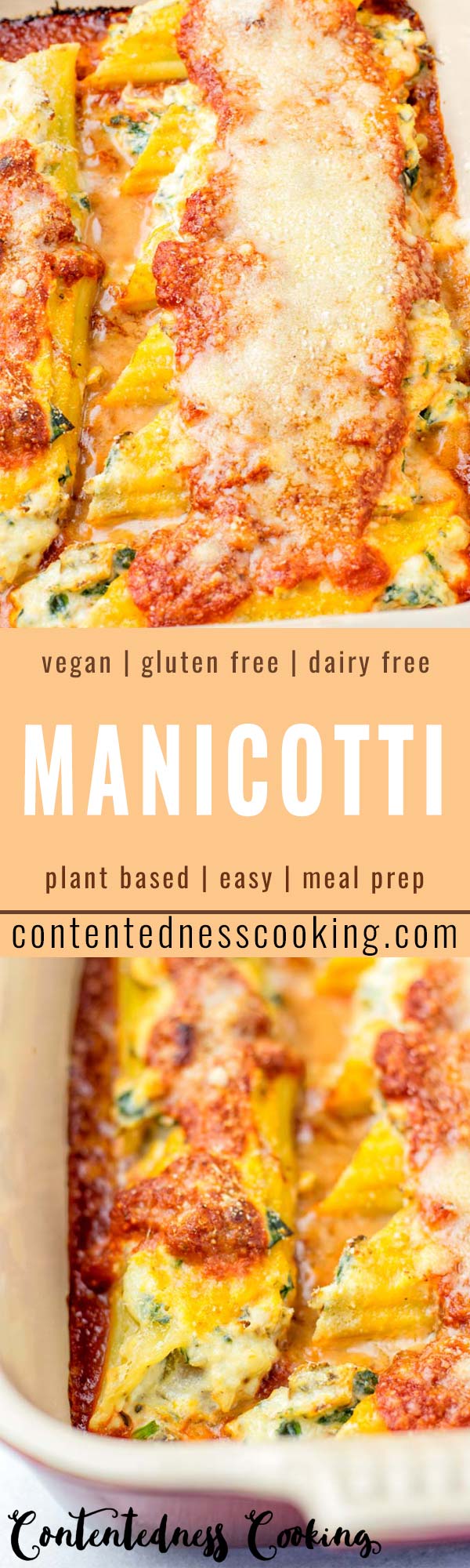 This Manicotti recipe is the only one you need and want to make for lunch or dinner at any time. It is the ultimate comfort food that the whole family will love. #vegan #dairyfree #glutenfree #vegetarian #contentednesscooking #manicottirecipe #comfortfood #mealprep #dinner #lunch #familymeals