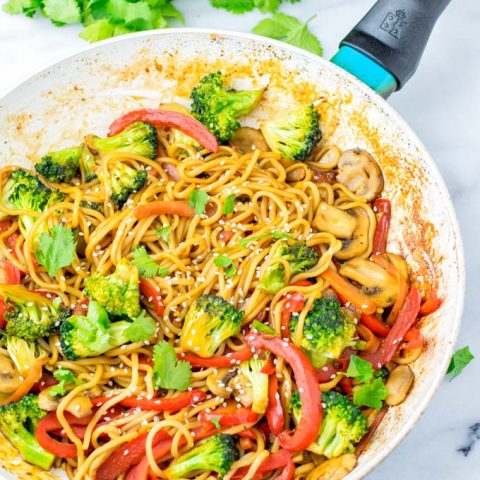 The One Pan Stir Fry Noodles are ready to eat.