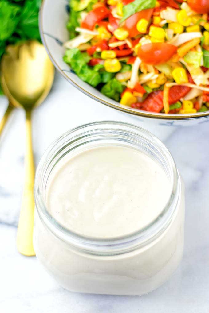 After easy preparation the dressing is in a jar.