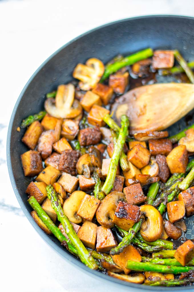 Making an easy stir fry in a sauce pan.