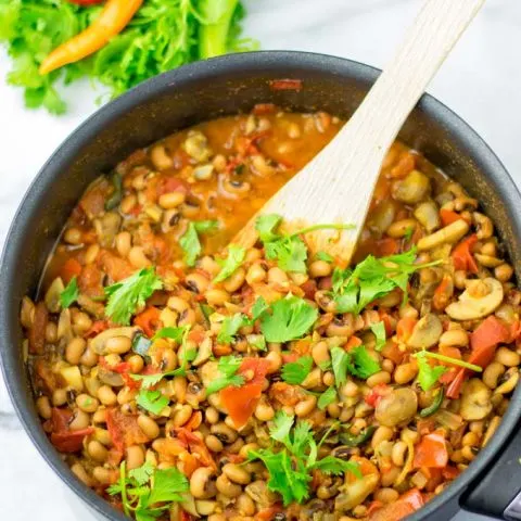 Family meal ready Charro Beans without meat.