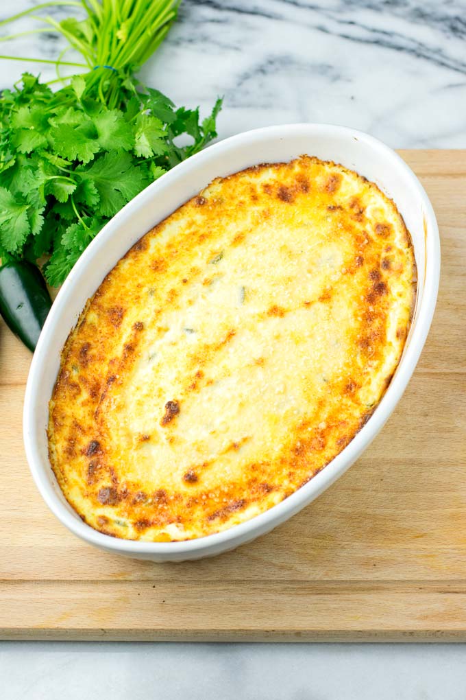 Vegan mayo, cream cheese, shredded cheese, and jalapenos are the main ingredients for this spicy dip.