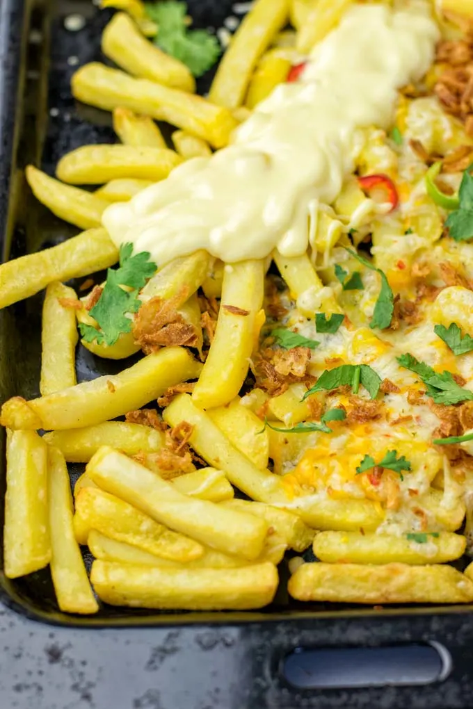 A vegan cheese mix is essential to make these loaded fries.