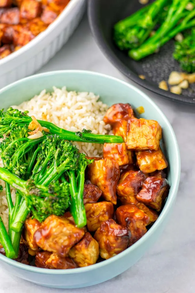 The BBQ Tempeh Rice Bowl is a great family dinner.
