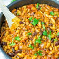 One single pot and it is easy to make vegan Cowboy Beans.