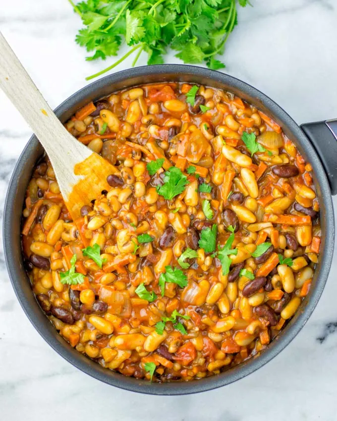 These Cowboy Beans are so easy and delicious. No one would ever taste they are vegan and you will find a instant pot and slow cooker version for more excitement as well.