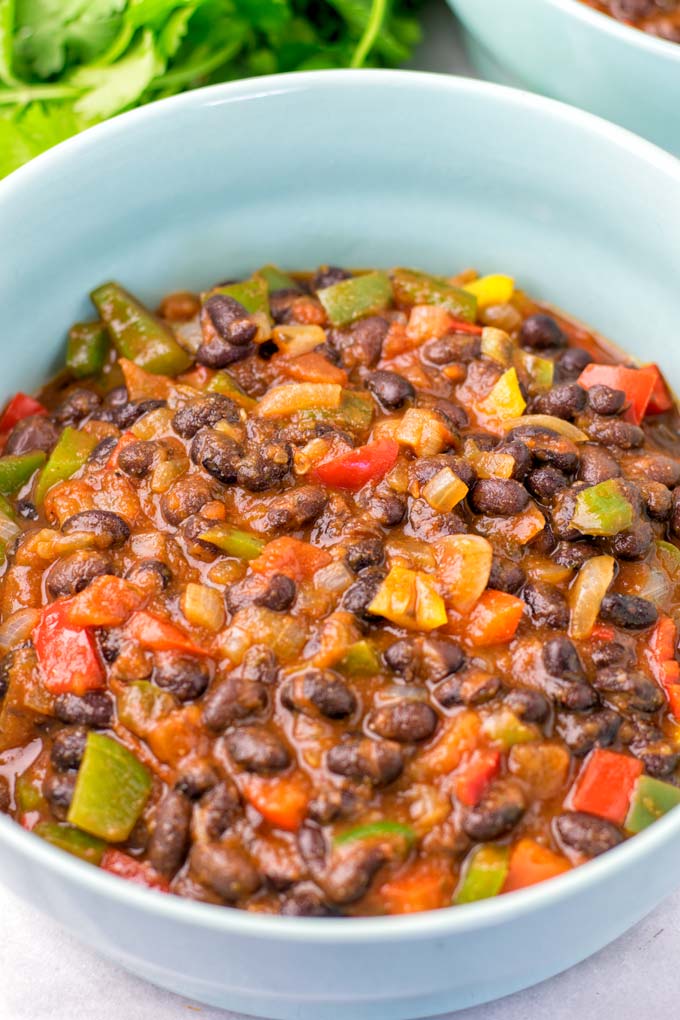 Blue bowl of the Instant Pot Chili.