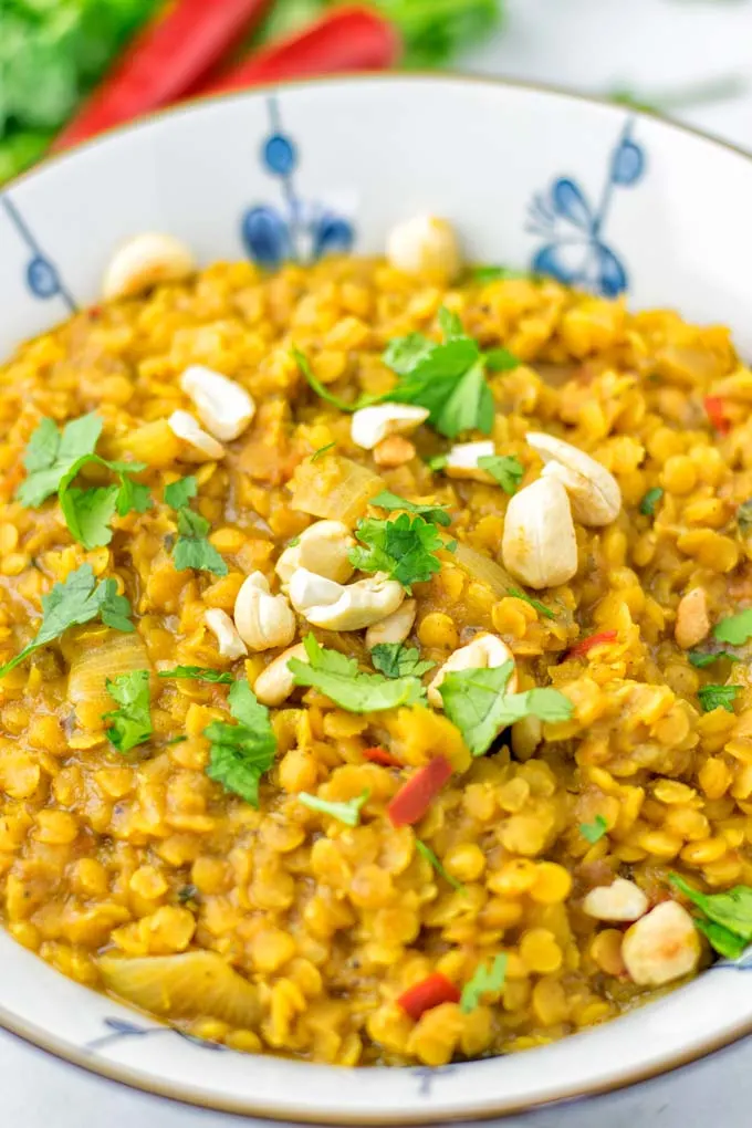 Lentil, chilis, and cashews is all that is needed for stunning flavors.