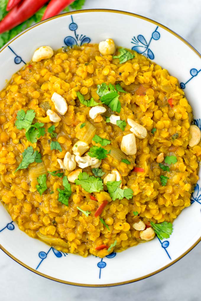 Roasted cashews are topping this Instant Pot Dal.