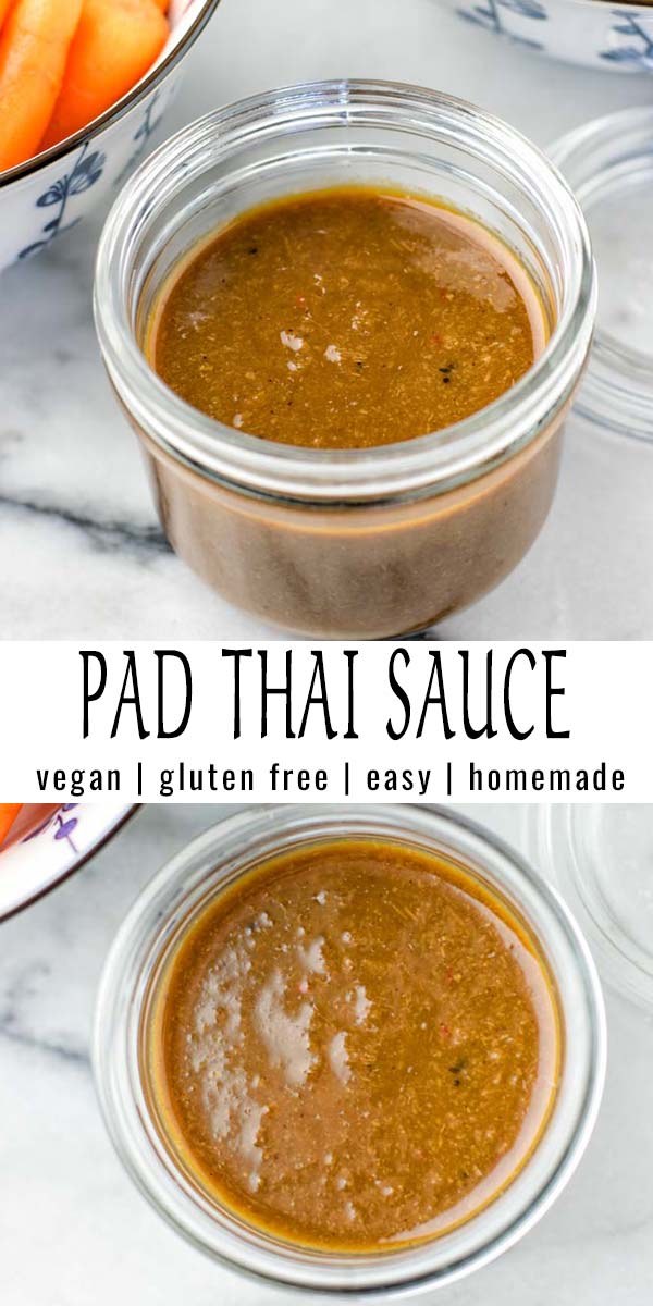 This homemade Pad Thai Sauce is easy to make and so delicious. A keeper that you can make in no time at home. It is naturally vegan, gluten-free and so versatile for any Pad Thai Noodles or a veggie stir fry for dinner, lunch, or meal prep. #vegan #dairyfree #vegetarian #glutenfree #contentednesscooking #lunch #dinner #mealprep #padthaisauce #padthaisaucevegan #condiments