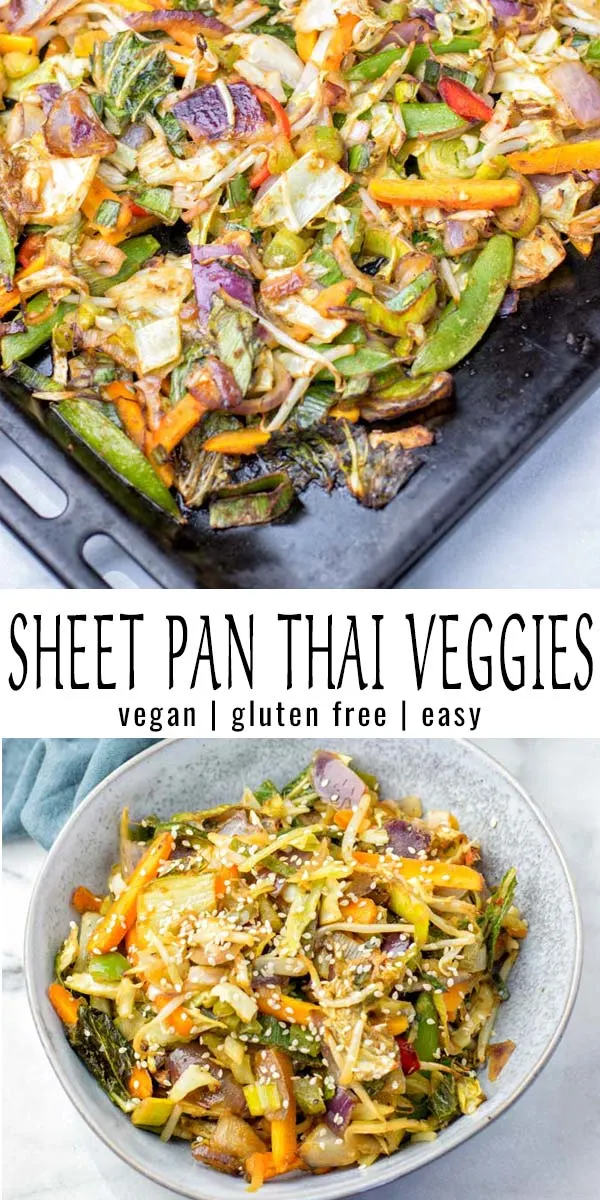 These Sheet Pan Thai Vegetables are ready in 20 minutes. With a homemade Pad Thai Sauce, this is a hassle-free recipe perfect for meal prep, dinner, and lunch that the whole family will love. #vegan #dairyfree #glutenfree `#vegetarian `#contentednesscooking #dinner `#lunch #mealprep #budgetmeals #thaivegetables #sheetpanmeals #sheetpandinners #20minutemeals