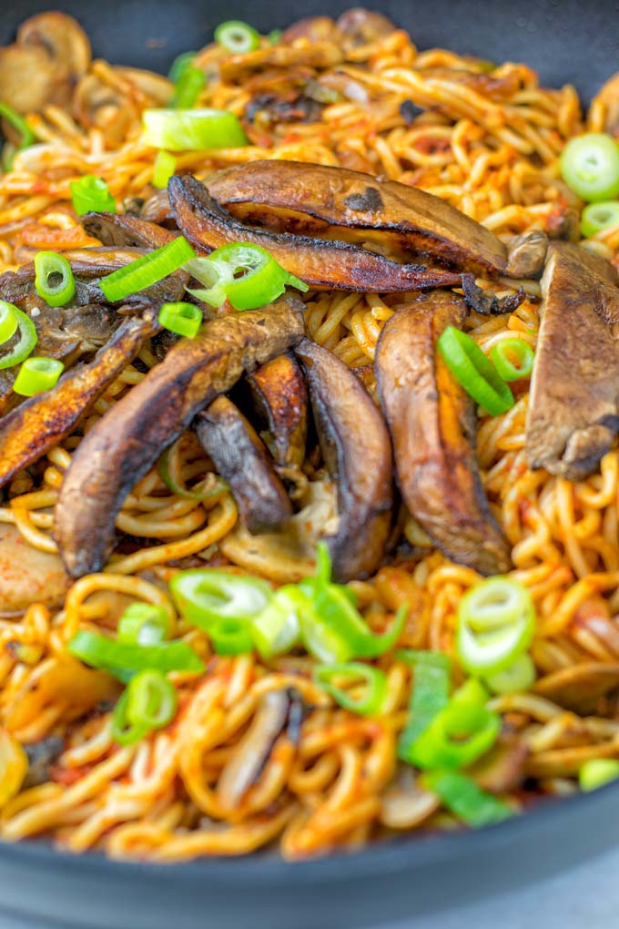 Sauteed portobello mushrooms substitute steak strips. 