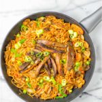 These Spicy Nooldes are texture perfect, naturally vegan and so delicious. Made with 2 sorts of mushrooms, it is a one pot meal that will surely impress everyone, beats takeout in no time, cheap, fresh. Try them and know what I'm talking about.