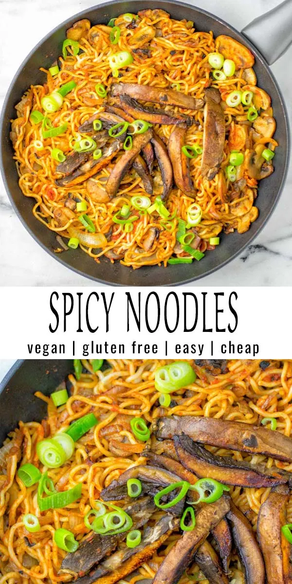 These Spicy Nooldes are texture perfect, naturally vegan and so delicious. Made with 2 sorts of mushrooms, it is a one pot meal that will surely impress everyone, beats takeout in no time, cheap, fresh. Try them and know what I'm talking about. #vegan #dairyfree #glutenfree #vegetarian #onepotmeals #spicynoodles #contentednesscooking #budgetmeals #mealprep #comfortfood #20minutemeals #dinner #lunch #betterthantakeout
