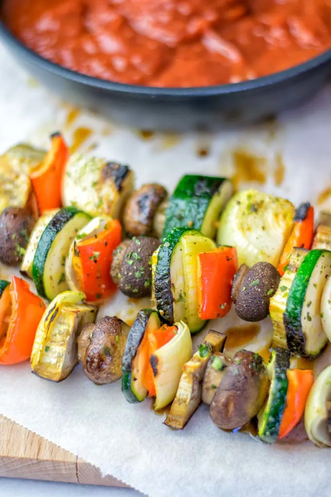 Imagine how good the sauce will taste with fresh vegetable skewers.