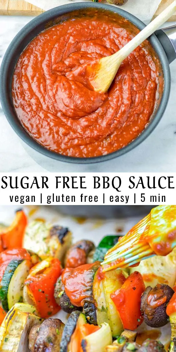 This Sugar Free BBQ Sauce is made with monk fruit sweetener and super easy to make. It is a keeper for all your potato recipes, vegetable skewers and so much more. Try it now and be sure it has never been easier to make a low carb bbq sauce at home. #vegan #dairyfree #glutenfree #vegetarian #lowcarbbqsauce #sugarfreesauces #dinner #lunch #mealprep #contentednesscooking #keto #paleo 