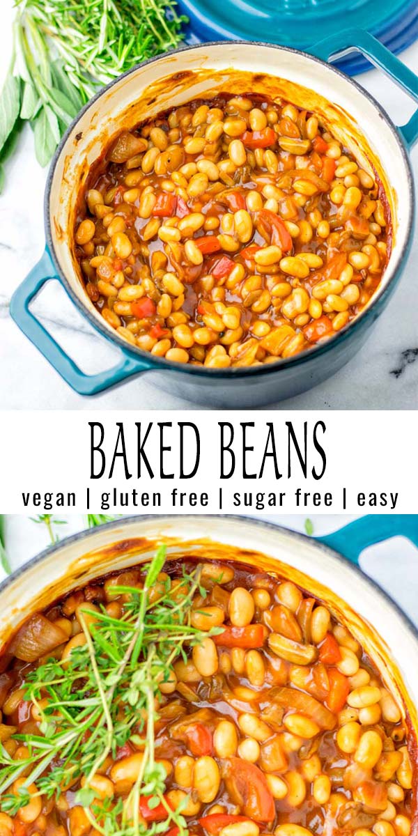 Simple and sugar free: these Baked Beans are made with white beans for the right texture and taste. Try these for yourself and you know we're talking about the best baked beans. An easy recipe no one would ever guess or taste it is naturally vegan. #vegan #glutenfree #dairyfree #vegetarian #dinner #lunch #mealprep #budgetmeals #bakedbeans #sugarfreebakedbeans #contentednesscooking